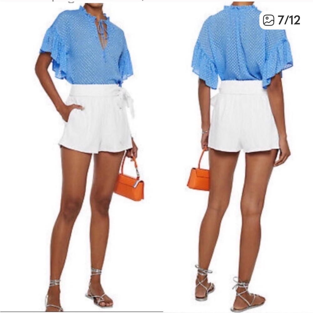 Alice + Olivia Blue Dotted Flutter Sleeve Blouse